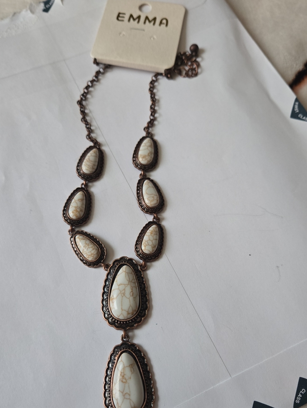 EMMA Western Marble White Stone Teardrop Statement Necklace